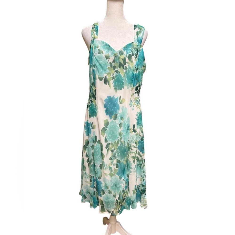 Gianni Bini Floral Dress Size 14 Sleeveless Fit Flare Lined Midi